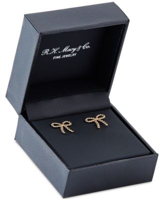 Polished Beaded Bow Stud Earrings in 10k Gold