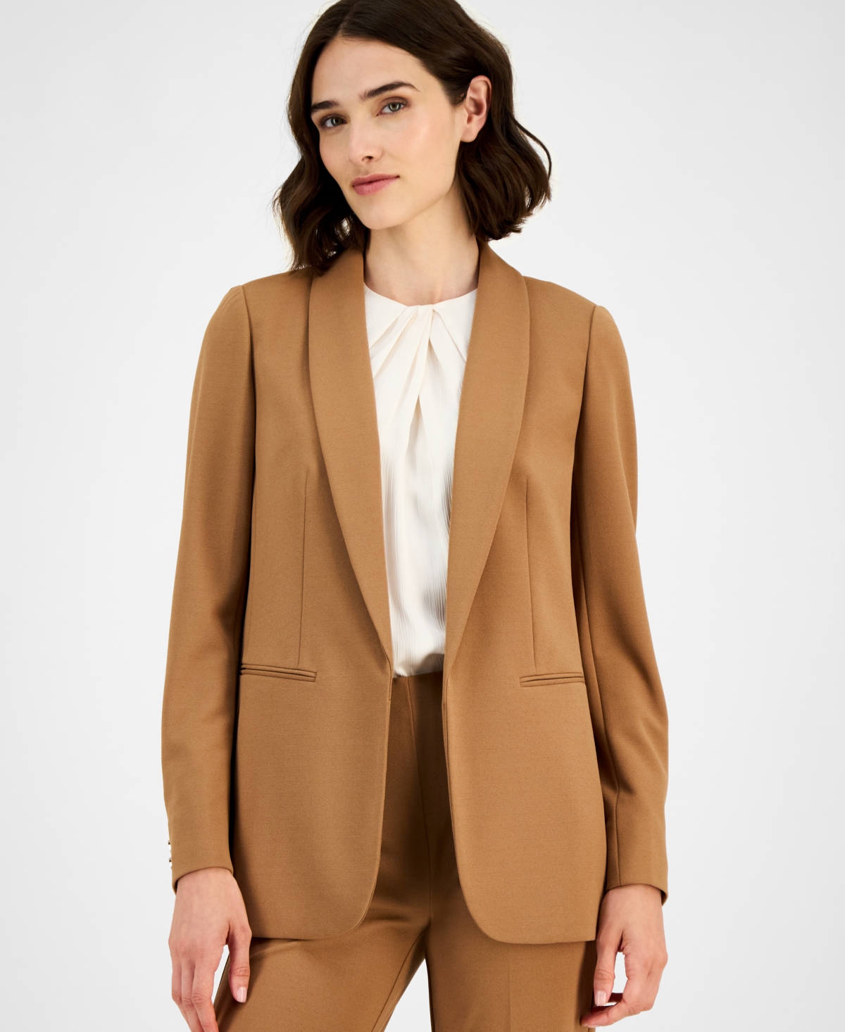 Anne Klein Women's Shawl-collar Open-front Blazer In Brown