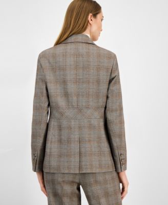 Women's Check-Print Peak-Lapel Three-Pocket Jacket
