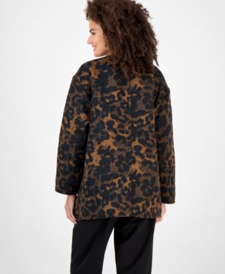 Petite Animal-Print Button-Front Long-Sleeve Jacket 
