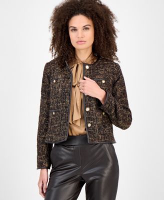 Anne Klein - Petite Collarless Tweed Button-Front Jacket