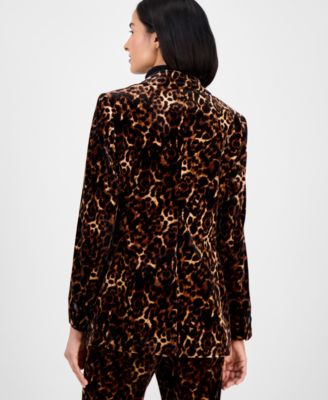 Petite Animal-Print Notched Collar Blazer