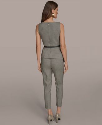Donna Karan Womens Sleeveless Belted Top Slim Leg Ankle Pants In Gray