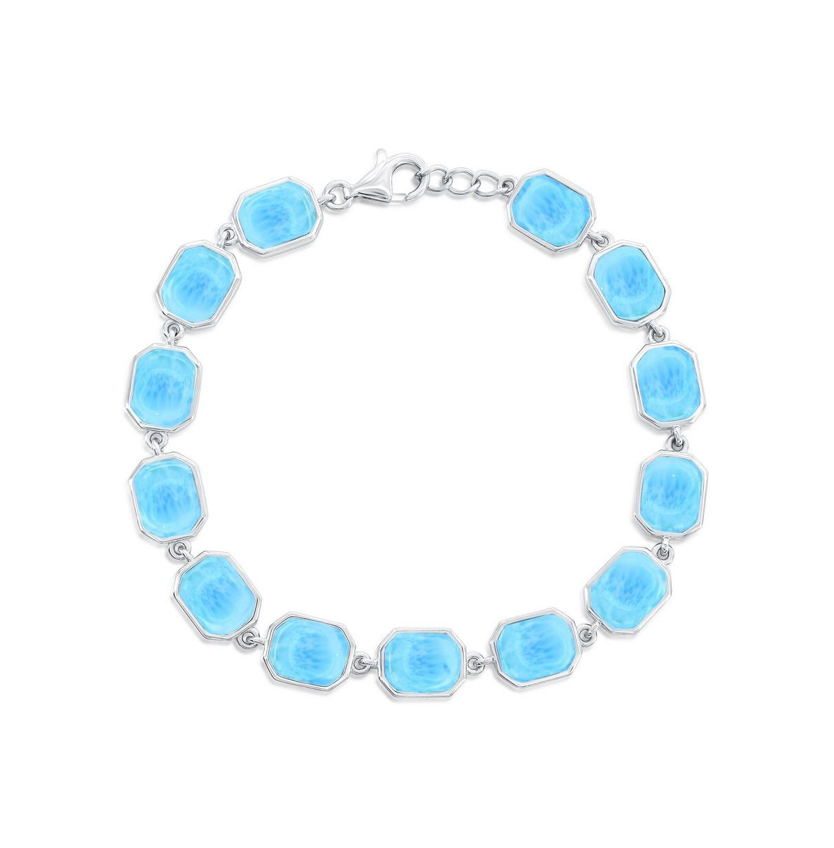 Sterling Silver, Octagon Larimar Link Bracelet - Blue