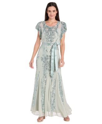 R & M Richards - Women's Short-Sleeve Sequined Gown