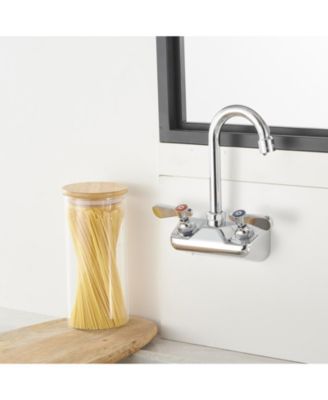 Double Handle Wall Mount Kitchen Faucet Standard Kitchen Faucet With Swivel Spout 4&amp;#x22; Center in Polished Chrome