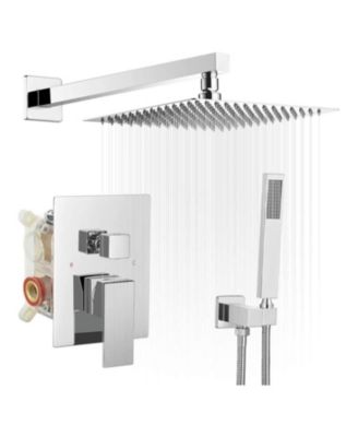 Luxurious Single Handle 2-Spray 12 in. Wall Mount Square Shower Head with Hand Shower Faucet in Brushed Gold
