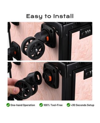 Rolling Nail Table w/ Makeup Case Cosmetic Organizer Aluminum Pink