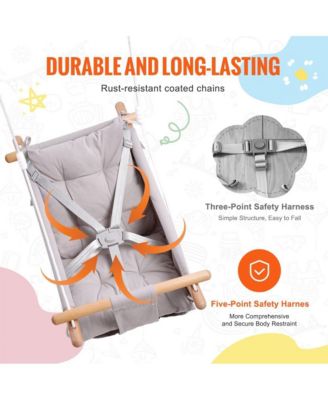 Toddler Canvas Hammock Swing 3 Modes Swing 5-Point Harness Indoor Outdoor