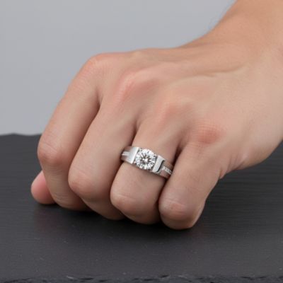 Men's Clear Cubic Zirconia with Side Cz Accents Geometric Adjustable Band Ring