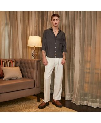 Men's Charcoal Grey Breezy Wrinked Relaxed Shirt