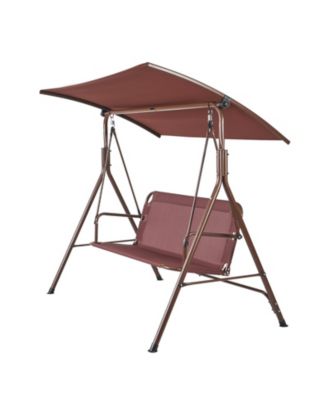 3 Person Outdoor Patio Swing Chair with Adjustable Canopy and Armrests for Backyard