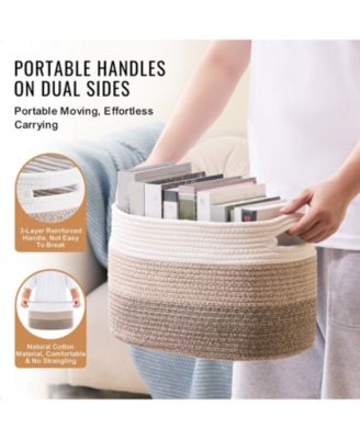 Woven Cotton Rope Baskets 3 Pack for Organizing Closet Shelf or Kids Room