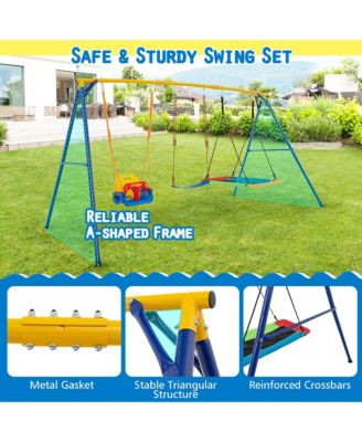 3-in-1 Kids Swing Set 660 LBS Carbon Steel Swing Frame w/ Belt Swing for Toddlers