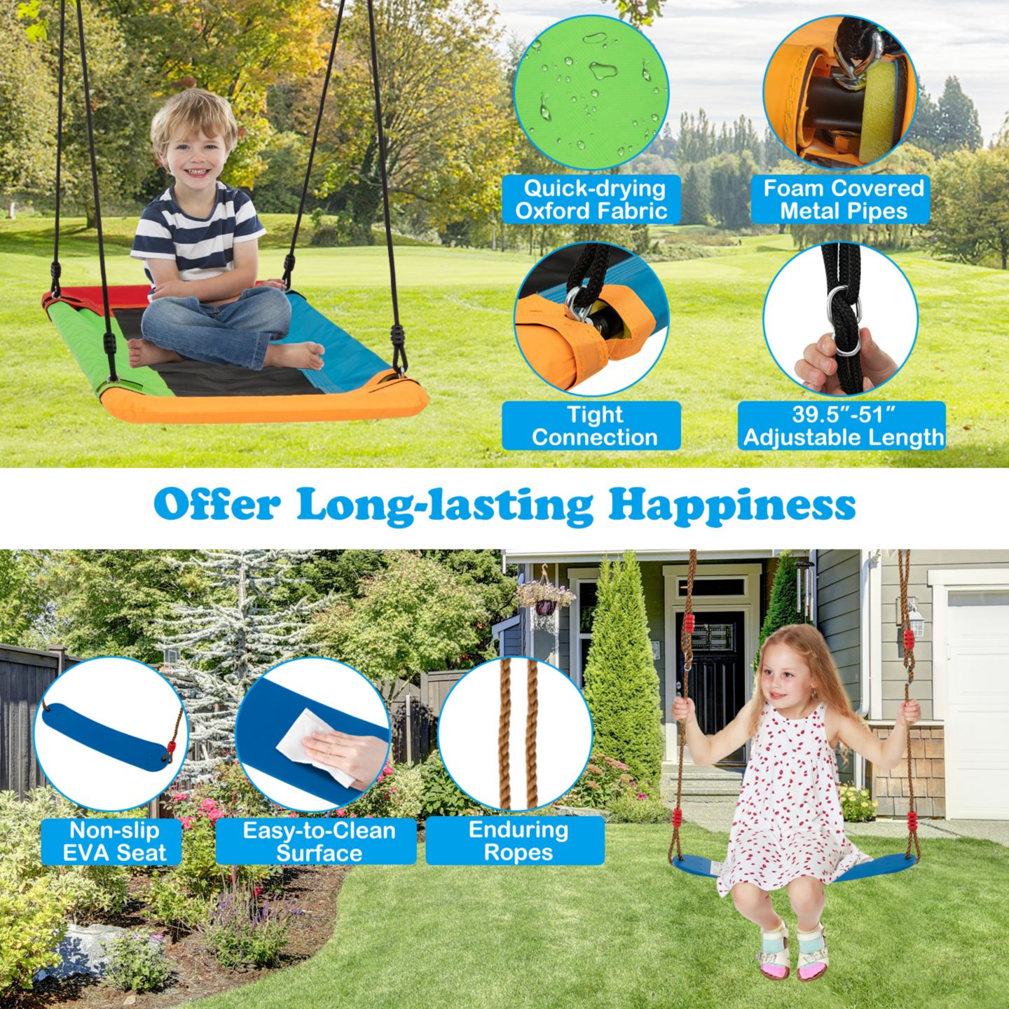 Детские игрушки Gymax 3-in-1 Kids Carbon Steel Adjustable Swing Set, 660 Lbs, Ages 3-10, цвет: Жёлтый синий — фото 8