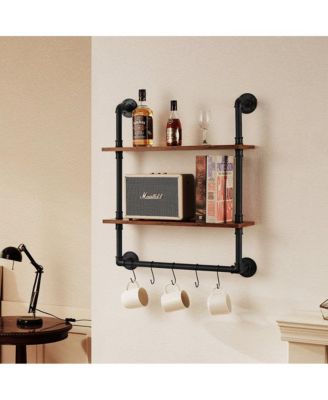 Wall-Mount Industrial Pipe Shelf 2 Tier for Kitchen Bedroom or Office Storage