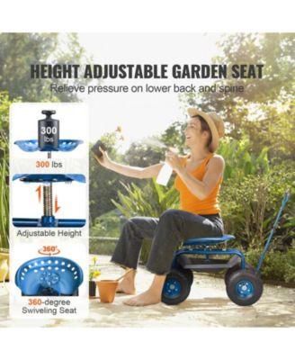 Garden Scooter Cart with Wheels Swivel Seat Tool Tray and Handle for Outdoor Tasks
