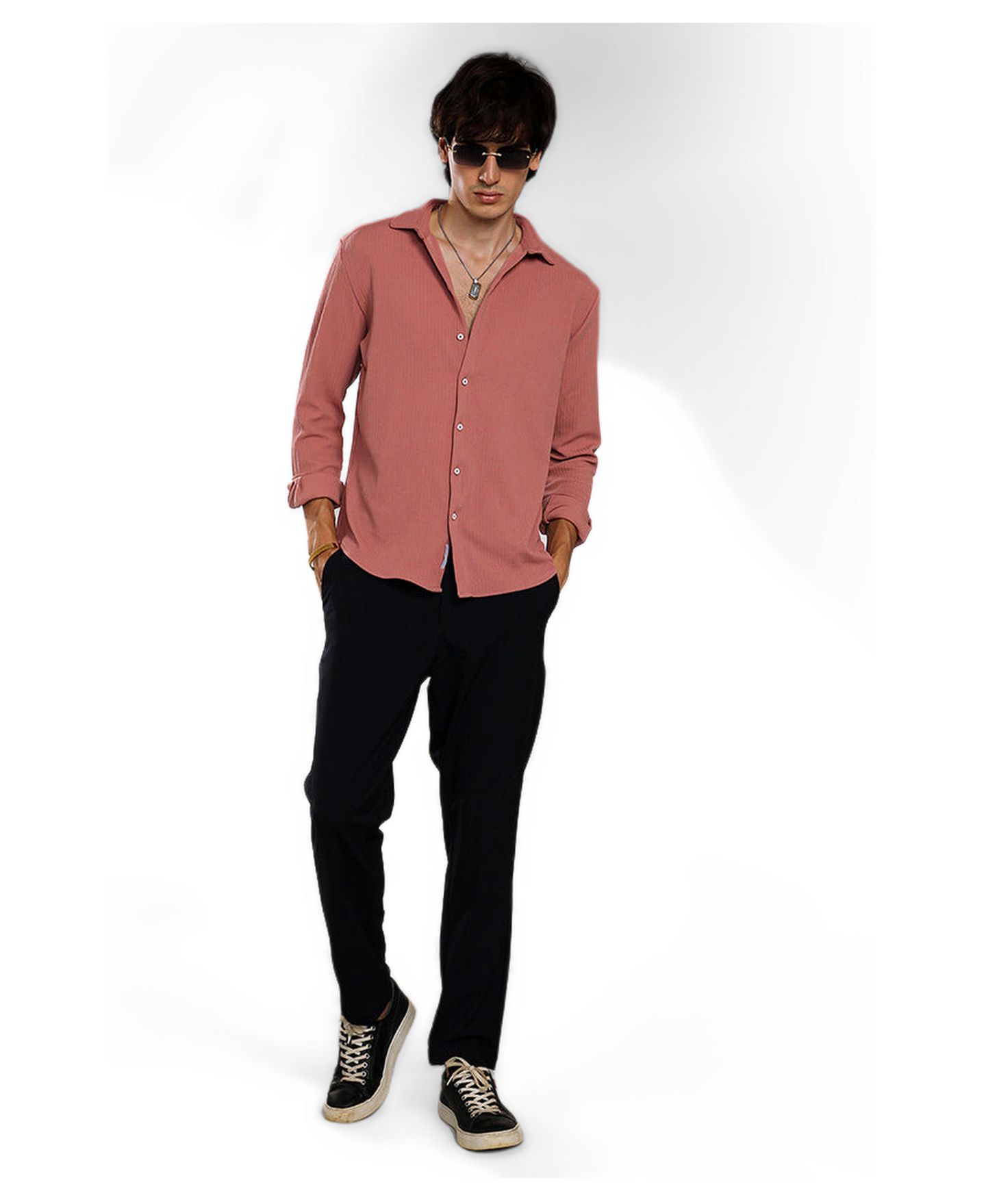 Мужская рубашка Cahoot Campus Sutra Salmon Pink Stripe-Creased, цвет: Розовый — фото 2