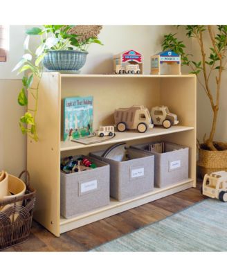 EdQ 2-Shelf Open Storage 30" - White: Kids' Low Wooden Bookshelf, Classroom and Playroom Furniture with Book and Toy Bins