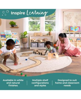 EdQ 2-Shelf 5-Compartment Storage 24" - White: Wooden Classroom and Playroom Bookshelf with Bins for Kids Toys and Books