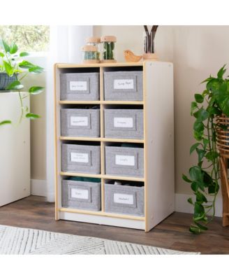 EdQ 8 Cubby Toy Storage Organizer 30" - Natural: Wooden Cube Bookshelf, Kids' Playroom and Bedroom Toy Organizer with Bins