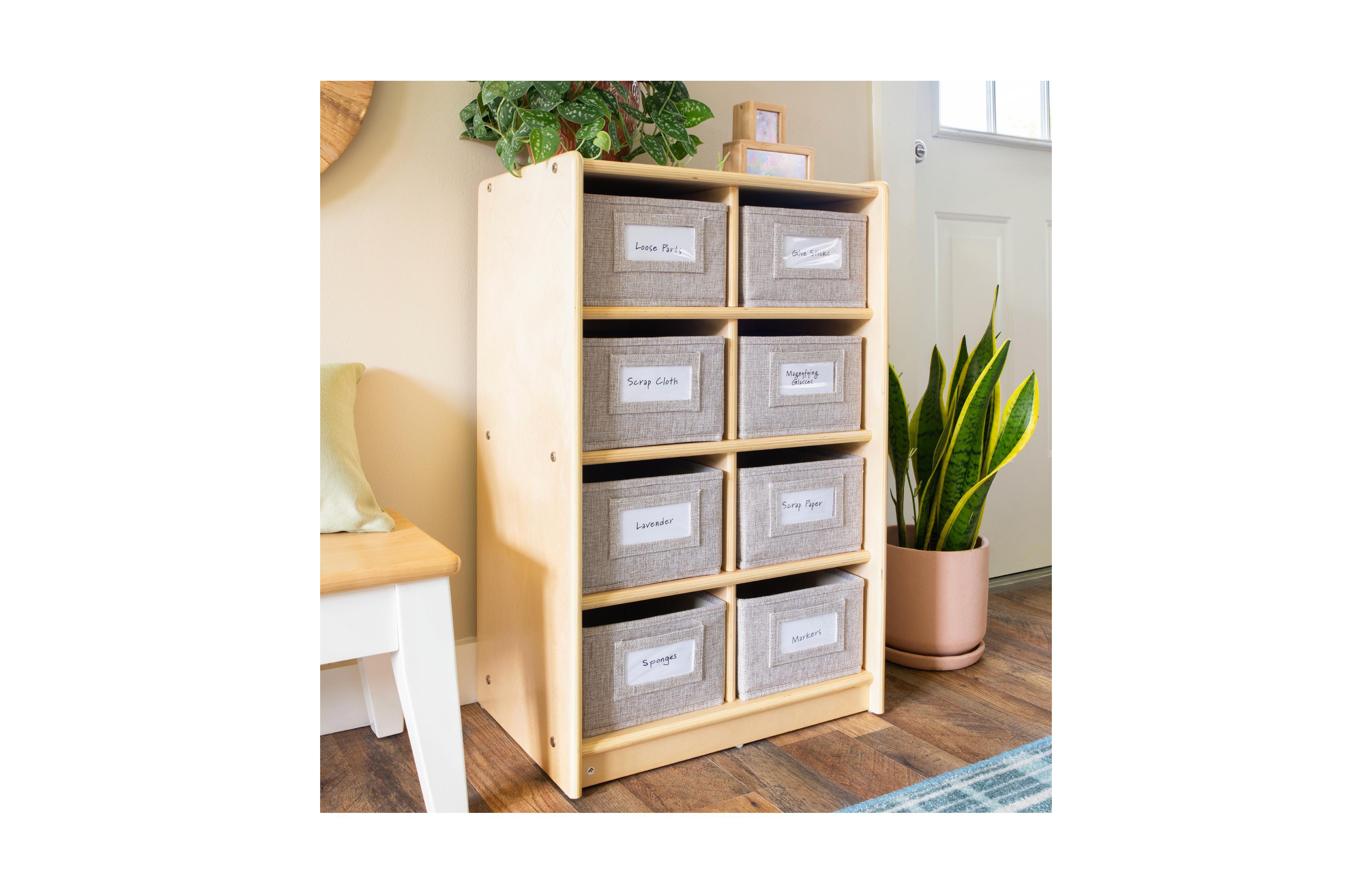 Guidecraft EdQ 8 Cubby Toy Storage Organizer 30" - Natural: Wooden Cube Bookshelf, Kids' Playroom and Bedroom with Bins