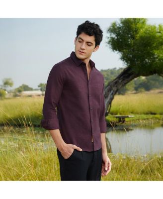 Men's Wine Red Solid Cotton Shirt
