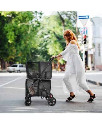 4-in-1 Double Pet Stroller w/ Detachable Carrier Travel Carriage for Cats