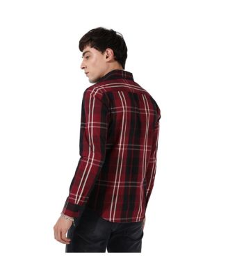 Men's Plaid Red Cotton Shirt