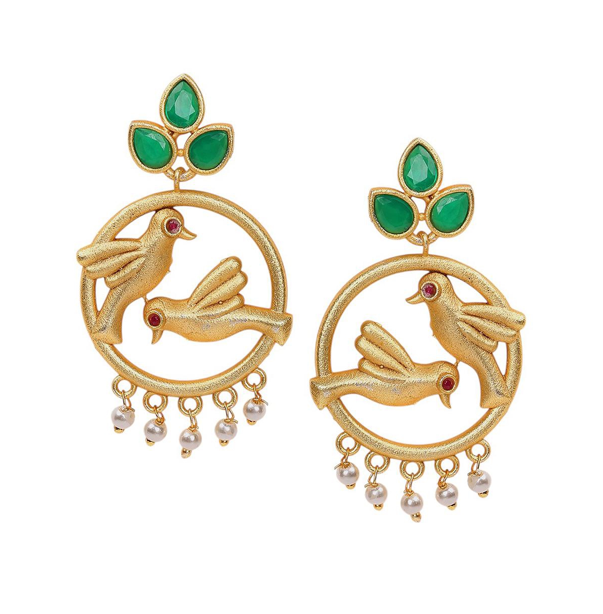 Sohi Circular-Birds Drop Earrings - Green