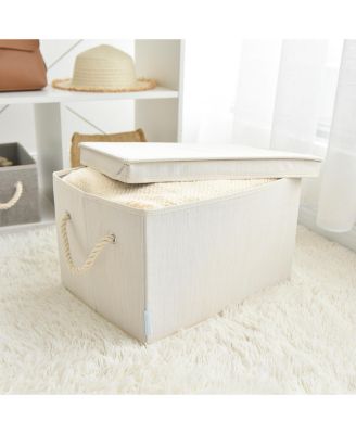 34L Folding Fabric  Storage Bin w/Rope Handle and Lid - Clay