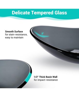  6 7/8" x 1 15/16" x 12 3/8"- Bathroom Faucet Vessel Sink Kit Vanity Mixer Tap Tempered Glass Sink