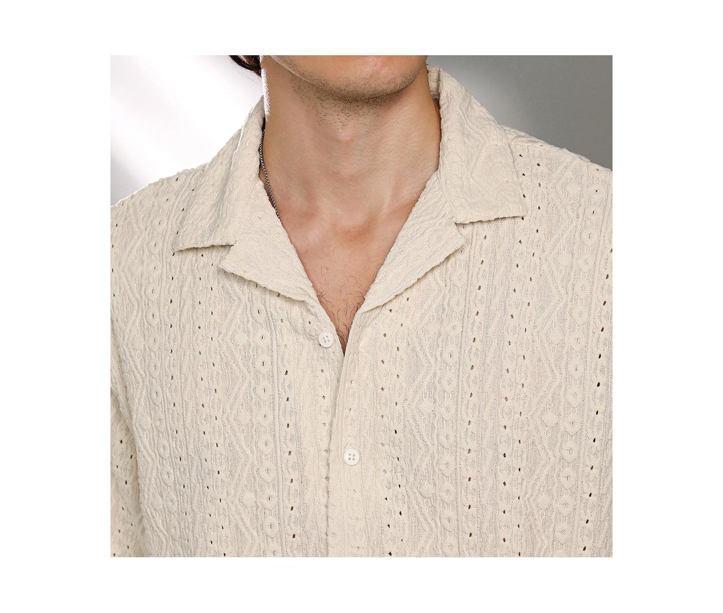 Мужская рубашка Cahoot Campus Sutra Off-White Aztec-Textured, цвет: Белый — фото 6