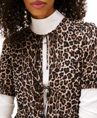 Women's Leopard-Print Tie-Front Mini Dress