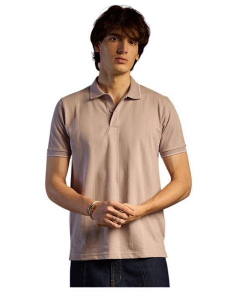 Мужская футболка Cahoot Blush Pink Lined-Knit Polo, цвет: Бежевый