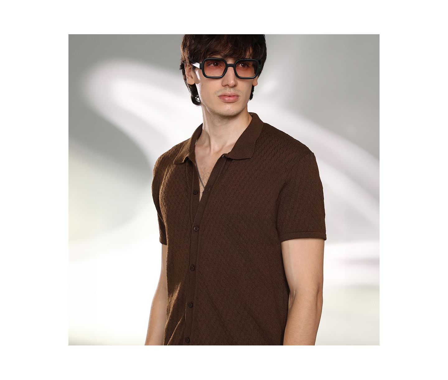 Мужская рубашка Cahoot Campus Sutra Taupe Brown Rhombus-Textured Knit, цвет: Коричневый — фото 5