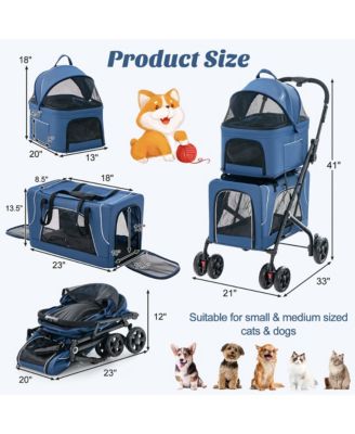 Double Pet Stroller for 2 Dogs or Cats w/ 2 Detachable Carriers Safety Belt