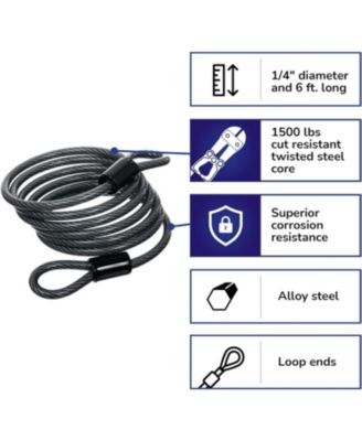 6ft x 1/4" Flexible Steel Loop Cable, Heavy Duty Vinyl Wrap for Corrosion Protection