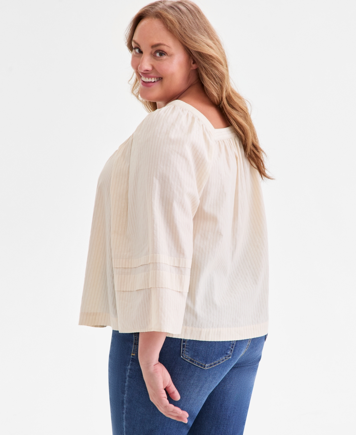 Style & Co Plus Size Striped Square-neck Top, Macy's Exclusive In White