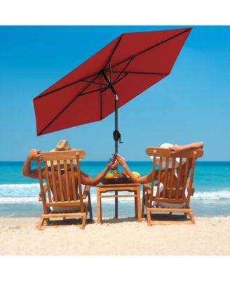 7.5 ft Patio Umbrella Outdoor Heavy Duty Market Umbrella w/ Push Button Tilt Burgundy