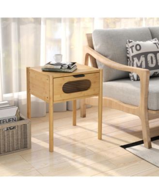 Square Tall Nightstand End Table with Decorative Drawer for Stylish Bedroom Storage and Accent