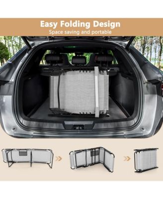 2 PCS Folding Chaise Lounge Portable Lay Flat Reclining Chair w/ 4-Level Backrest Side Pocket