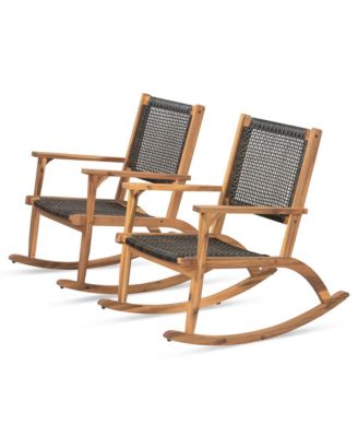 2 Pieces Acacia Wicker Rattan Rocking Chair Set with  Seat & Backrest