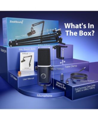 XLR/USB Dynamic Microphone for Gaming, Podcast, RGB Light, Mute, Mic Gain, Headphones Jack, Boom Arm Stand for iPhone, PC, YouTube