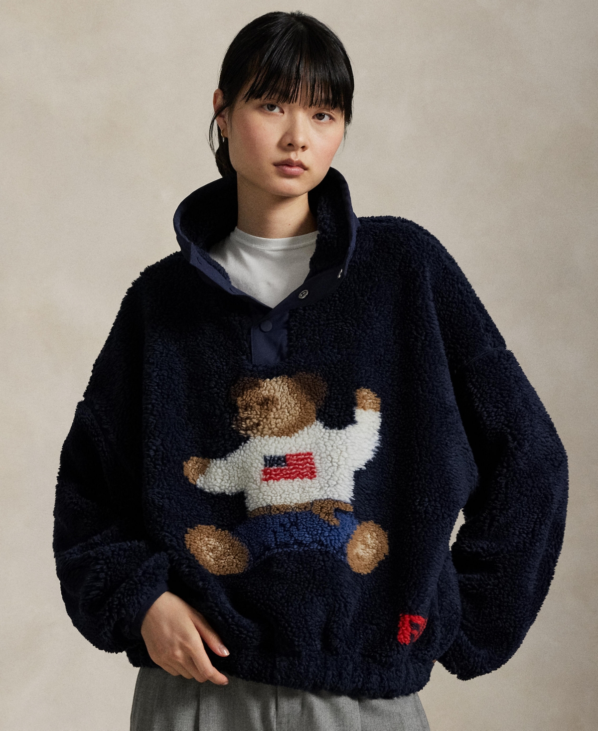 Polo Ralph Lauren Bear Teddy Jacket Pile Hanorak In Blue