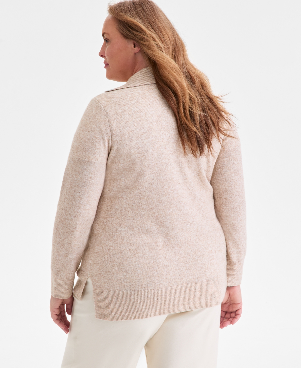 Style & Co Plus Size Johnny Collar Luxe Sweater, Macy's Exclusive In Neutral