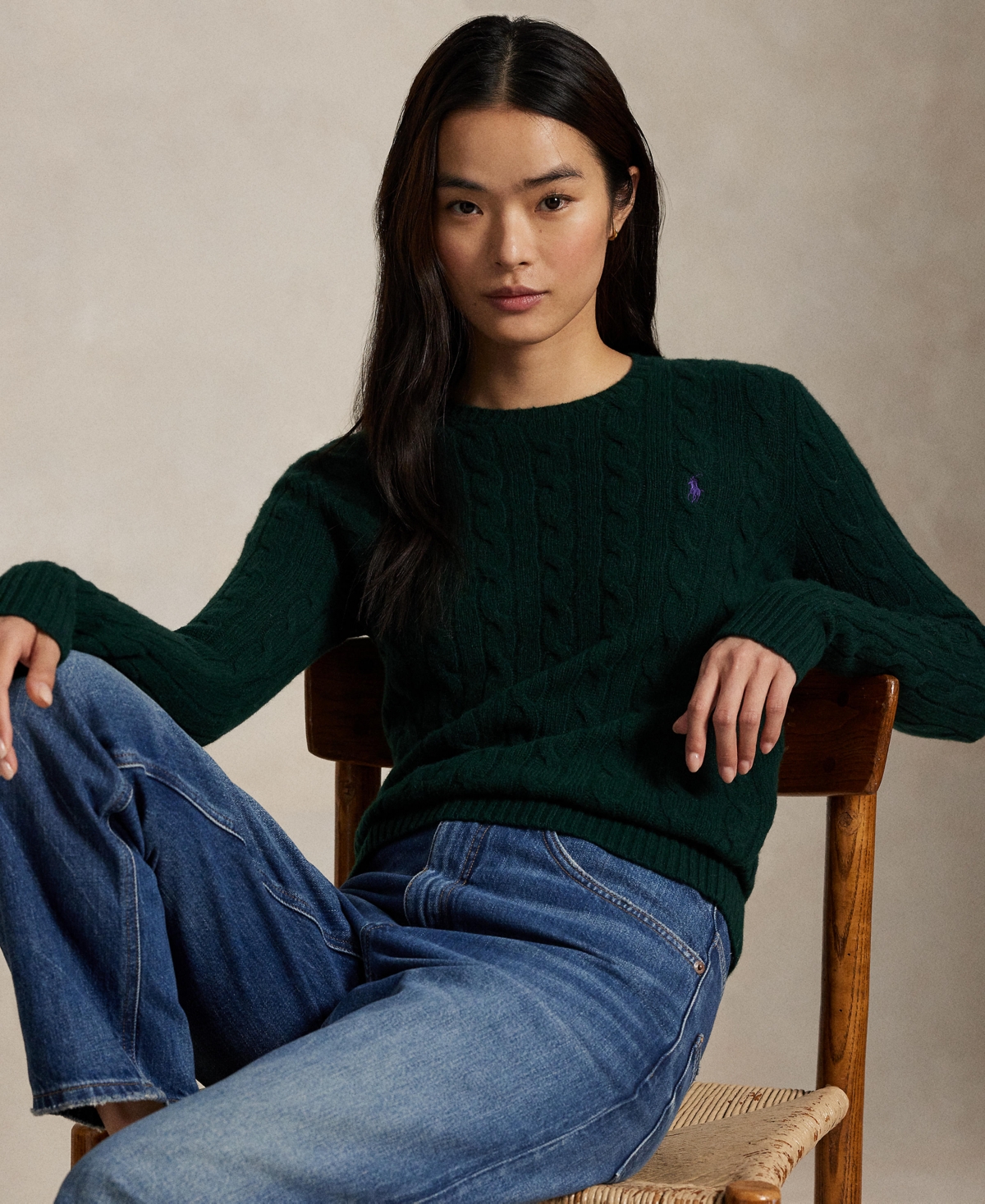 Polo Ralph Lauren Women's Cable Wool-cashmere Crewneck Sweater In Green
