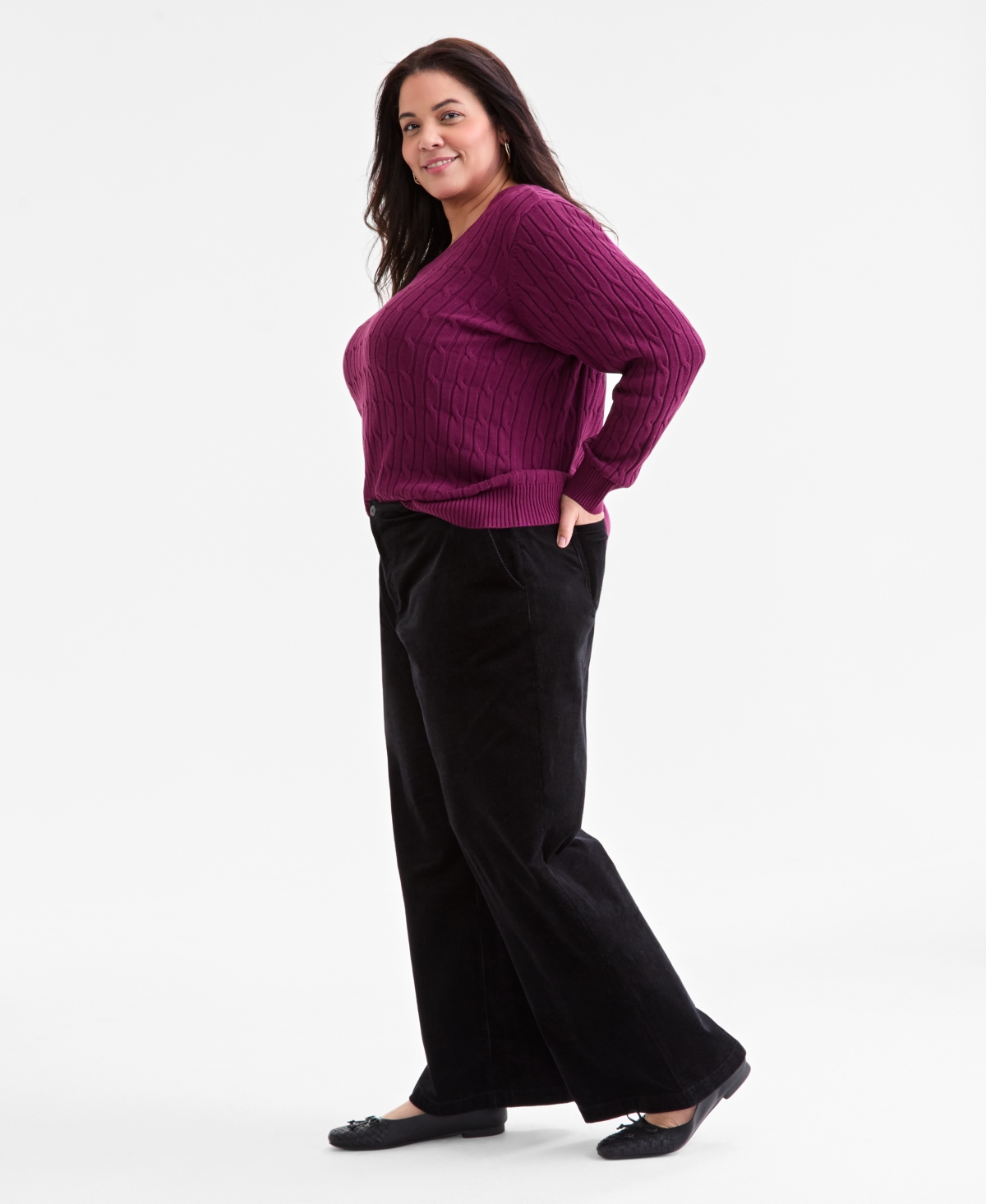 Style & Co Plus Size Wide-leg Corduroy Pants, Macy's Exclusive In Black
