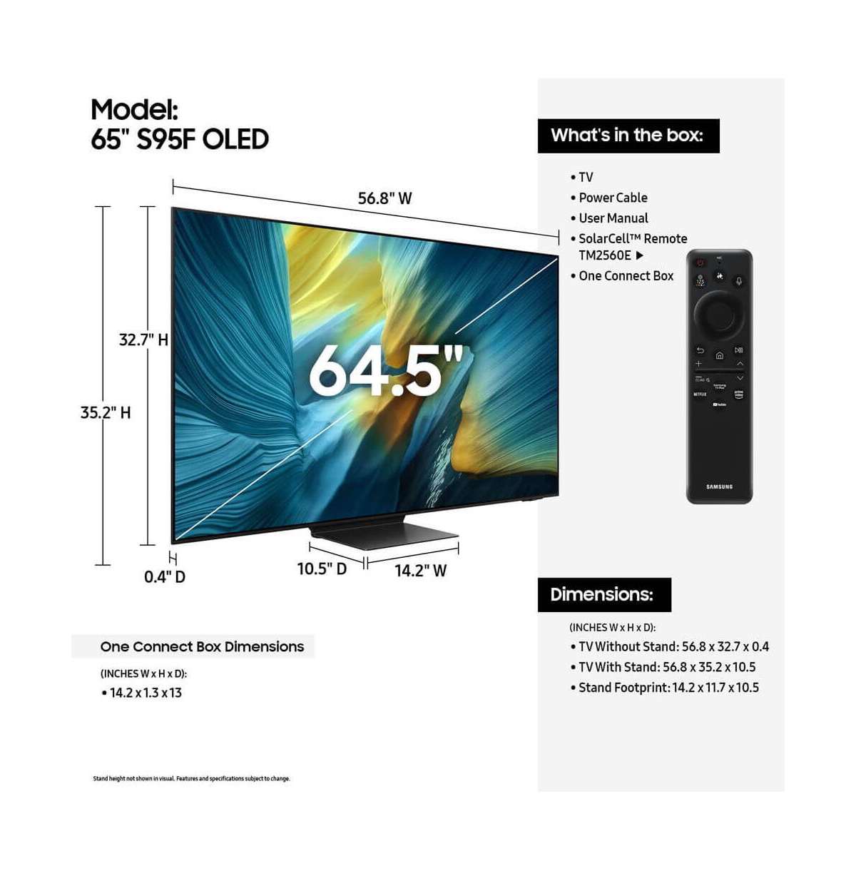 Samsung Oled S95F 65-Inch Qd-oled 4K Smart Tv with Quantum Dot Hdr Pro, Glare-Free Screen, 165Hz Refresh Rate, Dolby Atmos, Alexa Built-in + Uax Hdmi