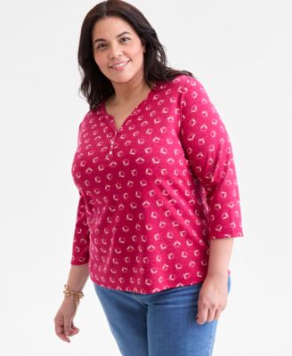 Style & Co - Plus Size Printed 3/4-Sleeve Henley Top